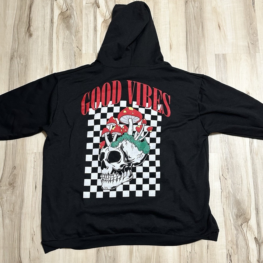 RGSTR Good Vibes Hoodie 2XL Skull And Mushroom Checkerboard